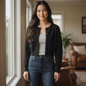 Isola Marras Cardigan L  Black Wool Knit Crop Designer Old Money Goth Whimsigoth